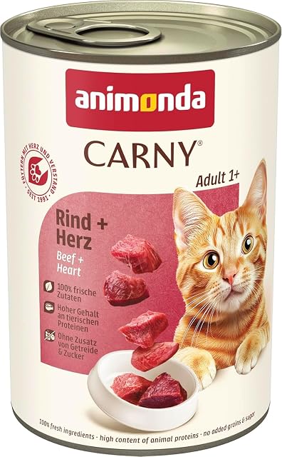 Comida para gatos animonda Carny Adult, comida húmeda para gatos adultos, vacuno + corazón, 6 x 400 g