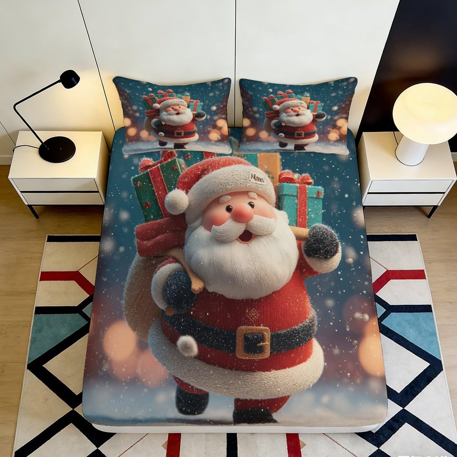 Jqzkxnhpbr Style-7 3D Printed Santa Claus Fitted Sheet Microfiber Bed Cover For Bedroom Dorm Easy Care Decor 90X200x25cm