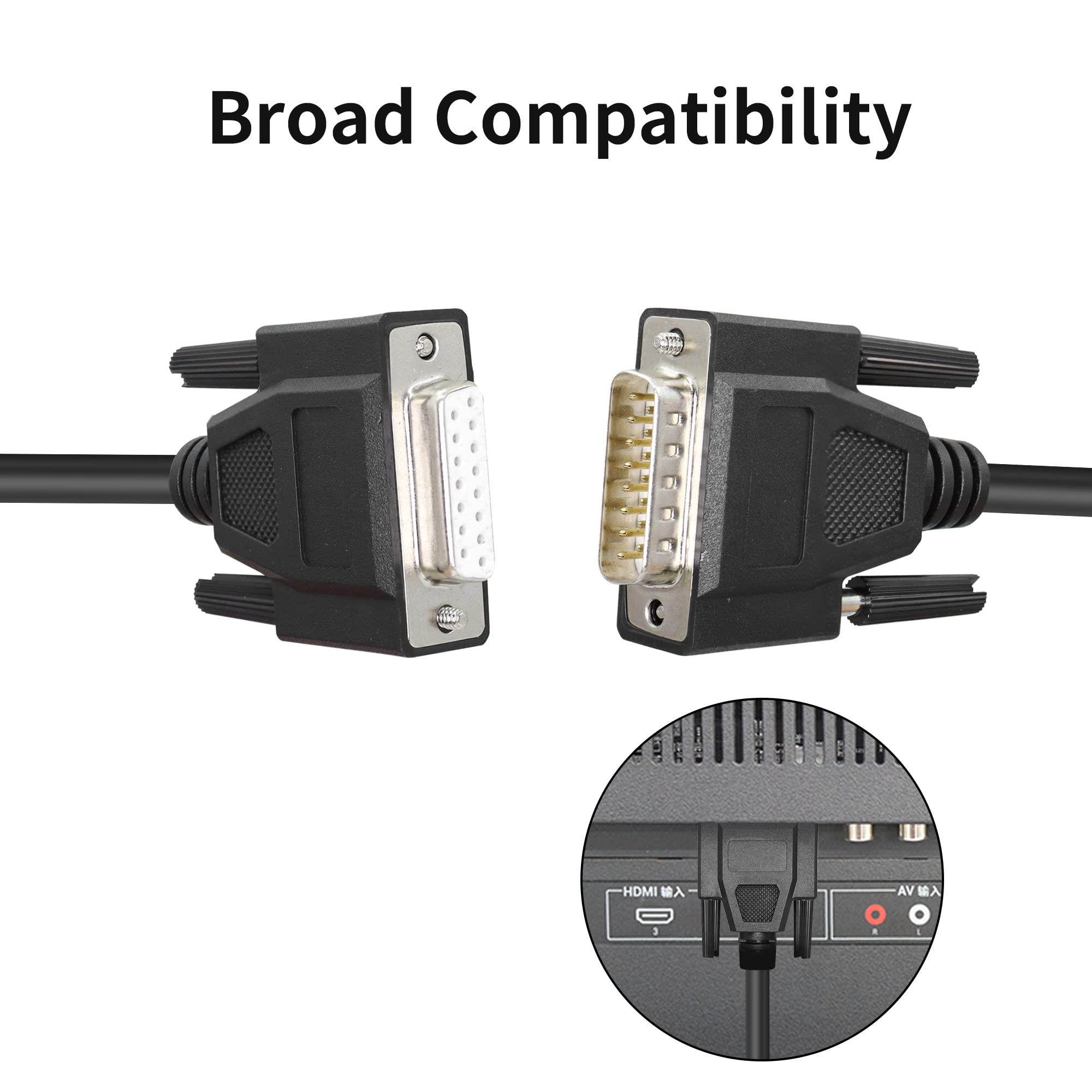 Cavo seriale DB15 maschio-femmina, cavo passante dritto con connettore a 15 pin placcato oro, per la comunicazione di dati 1M（Nero）