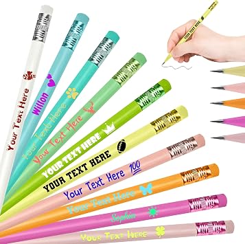 Personalized Pencils Bulk Custom Printed Pencil with Name Logo Customized Wood #2 Triangular Pencils for Kids Teachers Students Back to School Supplies 10pcs