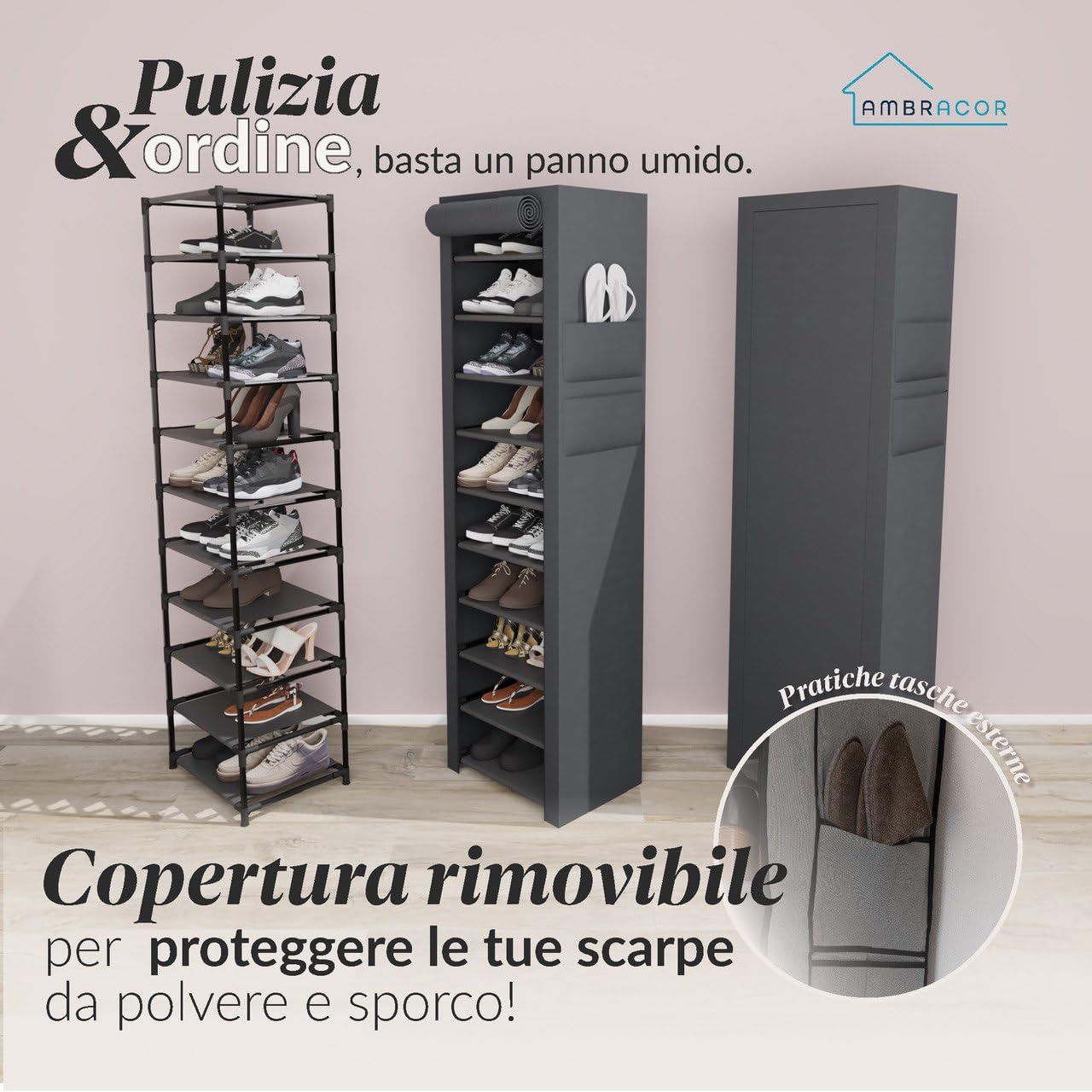 Scarpiera Slim 45x175x30cm in Tessuto Impermeabile a 11 Ripiani - Mobile Portascarpe da Esterno o Interno