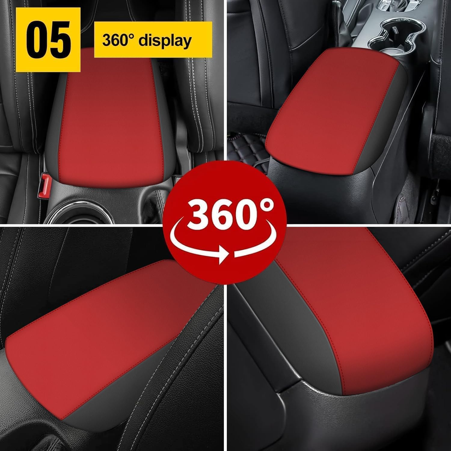 AOMSAZTO Console Covers for 2015-2021 Ford Mustang armrest Covers for Ford Mustang Arm Rest Covers for Ford Mustang Black with Red Leather