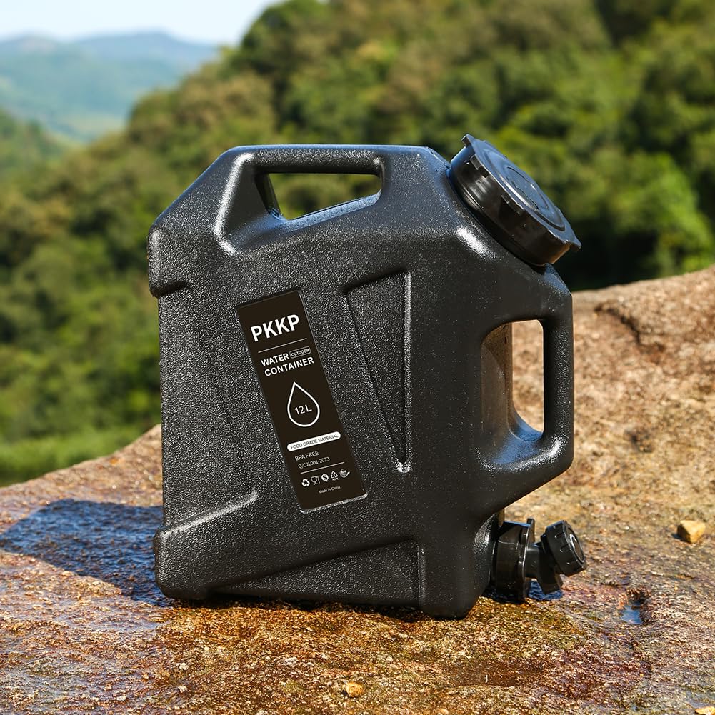 Wasserkanister mit Hahn und Griffen, 12L Camping Wasserkanister BPA-frei, Tragbarer Wasserbehälter, Auslaufsicher, Trinkwasser Kanister für Outdoor, Camping, Wandern