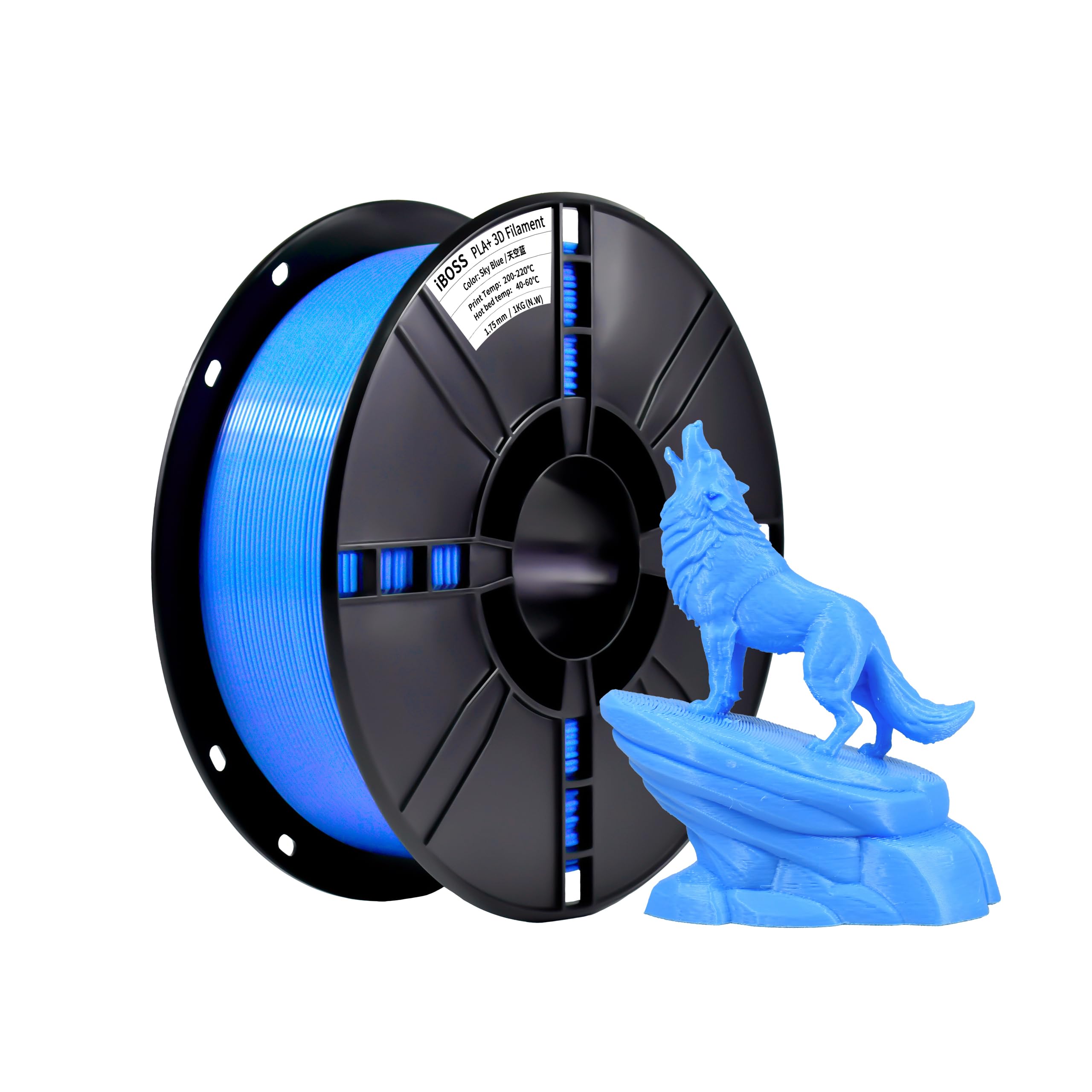 iBOSS PLA+ 3D Printer Filament PLA Plus Filament 1.75mm, Neatly Wound 3D Printing Filament 1.75mm, Dimensional Accuracy +/- 0.02 mm, Fit Most FDM 3D Printers, 1kg Spool (2.2lbs), Sky Blue(Light Blue)