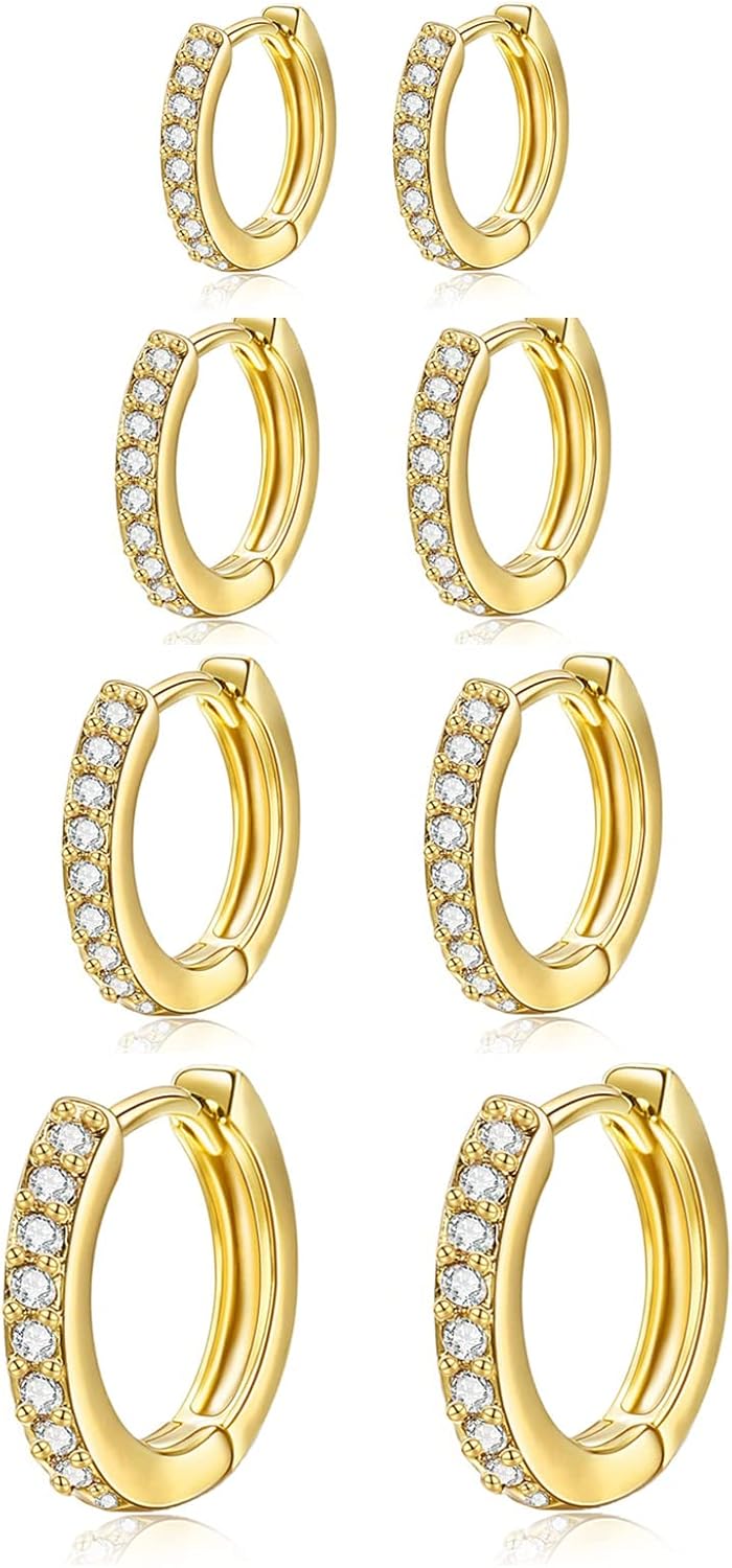 BMMYE Gold Huggie Hoop Earrings for Women Hypoallergenic 14K Gold Plated Mini Hoops Earrings Set for Multiple Piercing Lightweight Small Hoop Earrings Stack Jewelry for Gifts