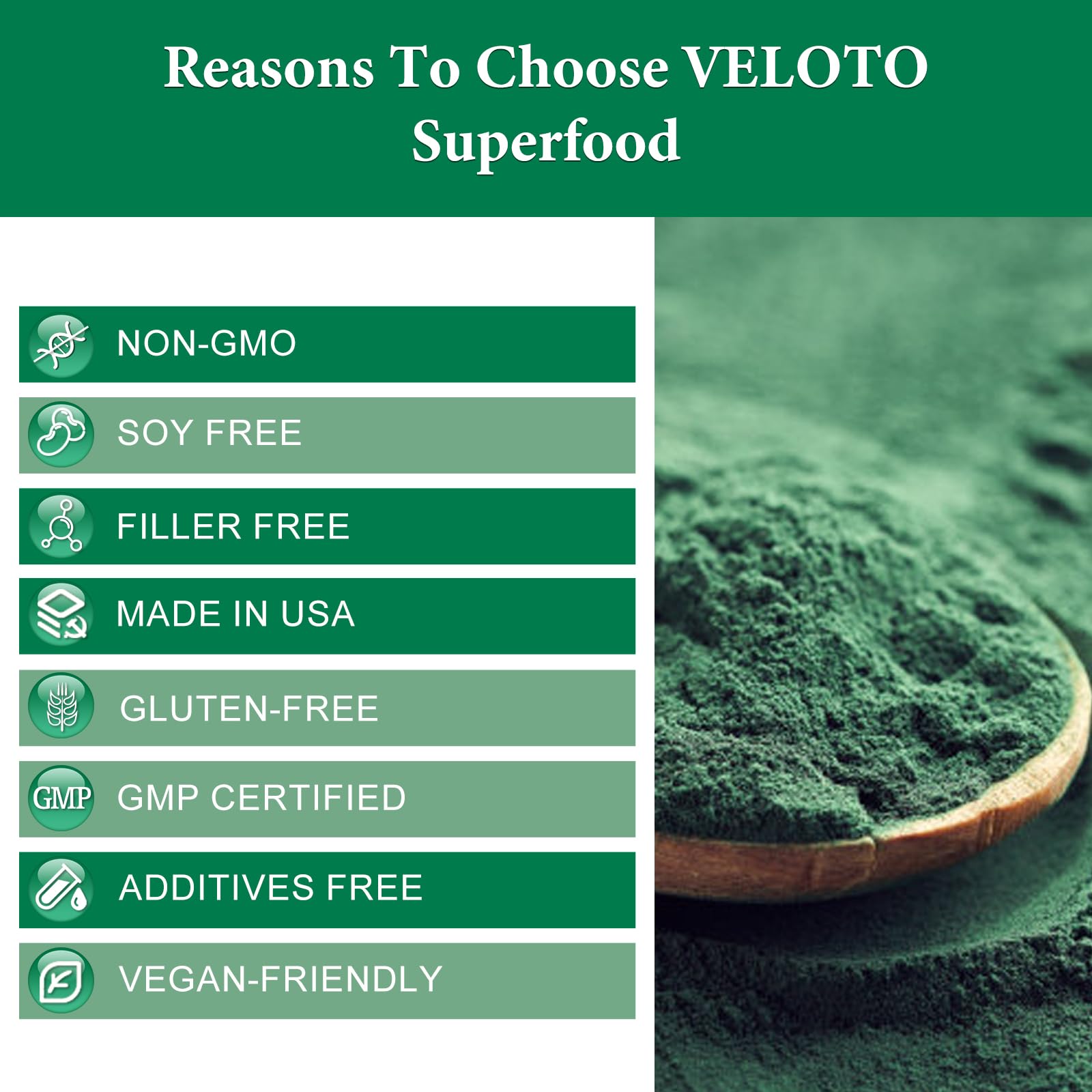 VELOTO Organic Spirulina Powder, Natural Green Superfood(8 oz) — Amazon image 4