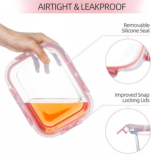 Miniatura 3 de Paquete de 10 recipientes de vidrio para almacenamiento de alimentos con tapas herméticas, ideales para preparación de comidas, almuerzos, aptos