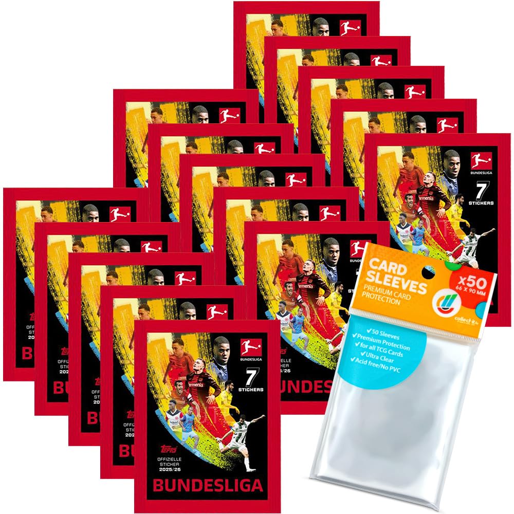 Bundle mit Topps Bundesliga Sammelsticker 2025/2026-15 Tüten + exklusive collect-it Hüllen