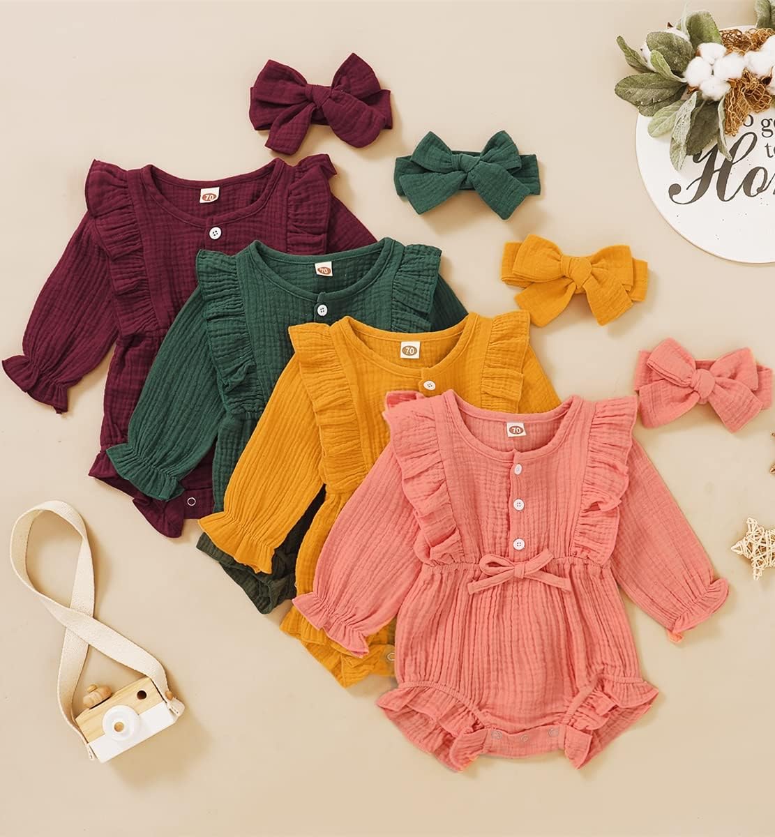Baby Girl Romper 12 Month Girl Clothes Ruffle Long Sleeve Jumpsuit Orange Toddler Romper Bodysuit Baby Girl Clothes 12-18 Months Fall/Winter