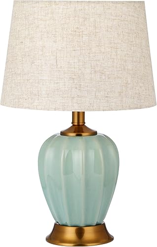 Miniatura 1 de Lámpara de mesa de cerámica vintage para sala de estar, lámparas de mesa modernas de cerámica de 18.3 pulgadas para dormitorio, detalles de latón,