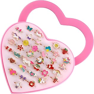 Foydream Pack of 36 Adjustable Children's Rings for Girls, Pink Unicorn, Heart Shape Display Case, Perfect for Children's ... Price In India