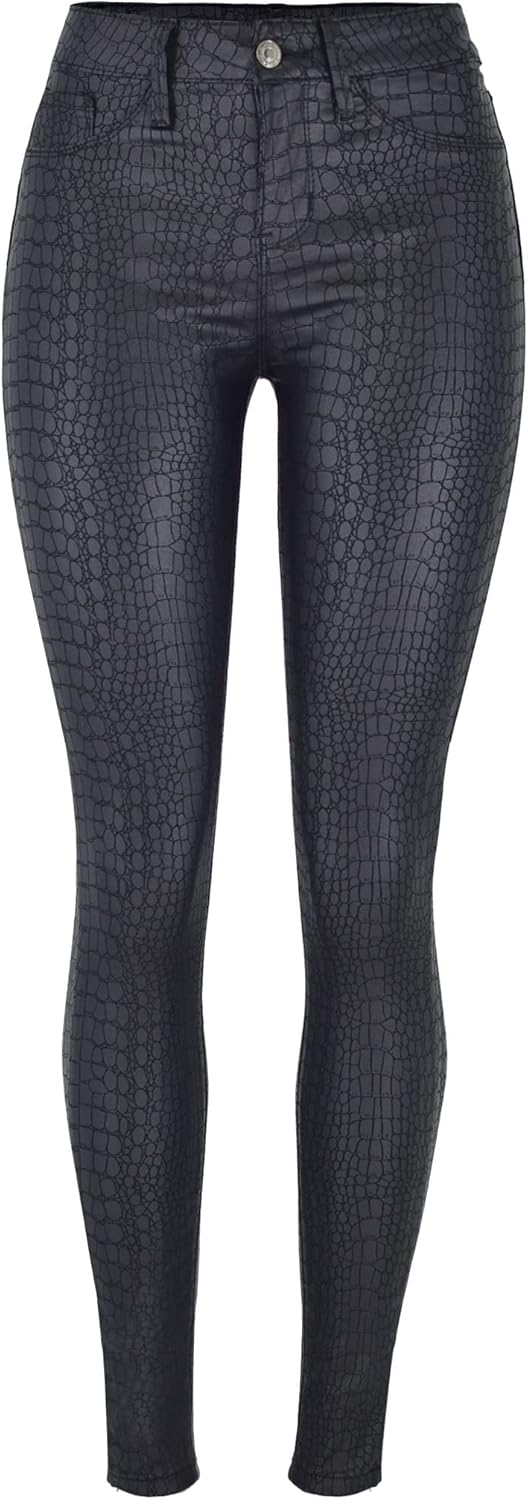 WAYRUNZ レディース ハイウエスト ストレッチ フェイクレザーパンツ ポリウレタンコーティング レギンス ジュニア, 028-