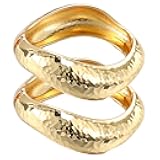 Emibele Gold Bangles for Women, 2PCS Irregular Chunky Gold Bracelet Hinged Open Bangle Bracelets for Women, Fashion Wide Arm Cuff Minimalist Chunky Jewelry Gifts for Valentine Christmas Birthday