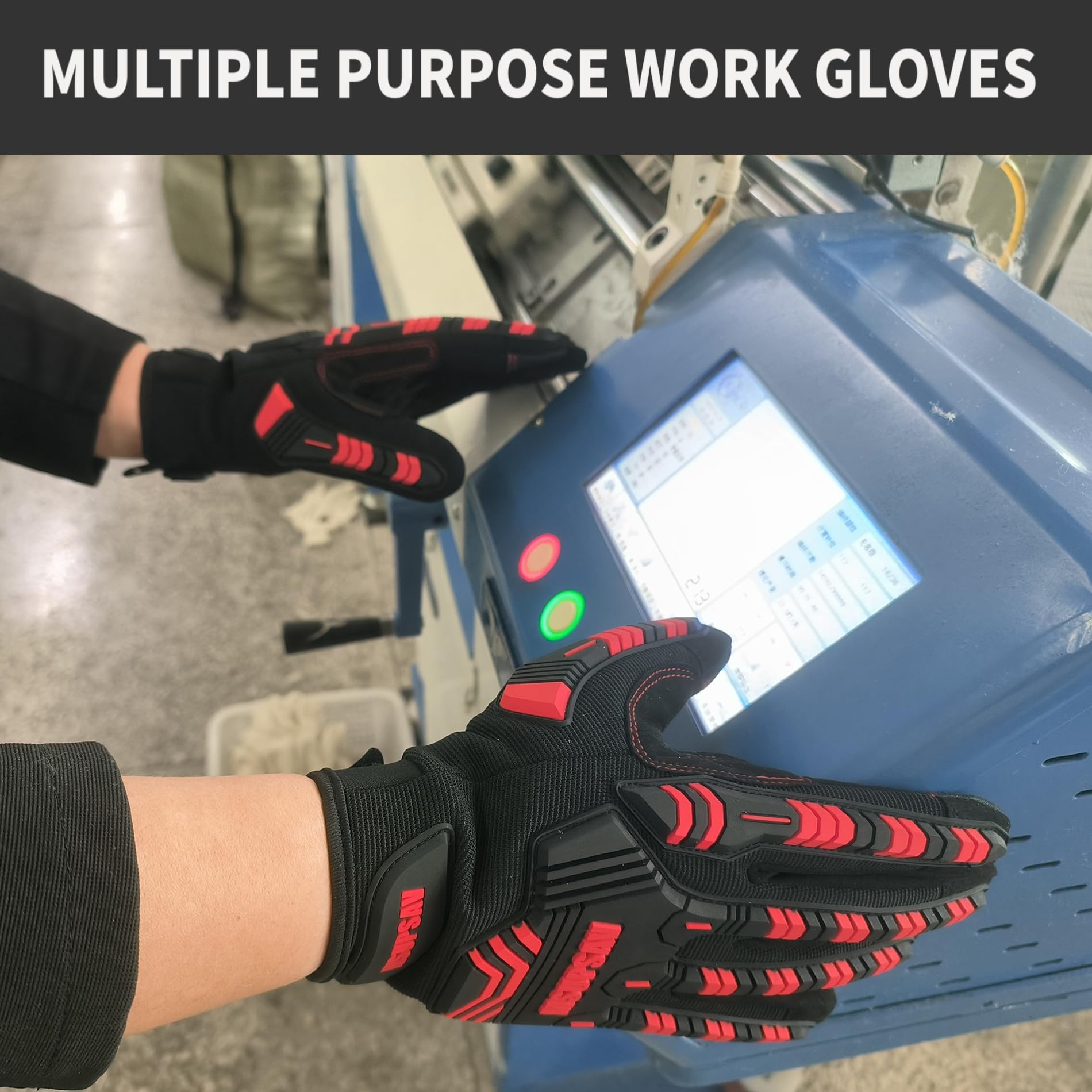 Arbeitshandschuhe mit sicherem Sitz, Arbeitshandschuhe mit Aufprallschutz und Vibrationsabsorption, Sicherheit für Männer, X-Large, Rot und Schwarz