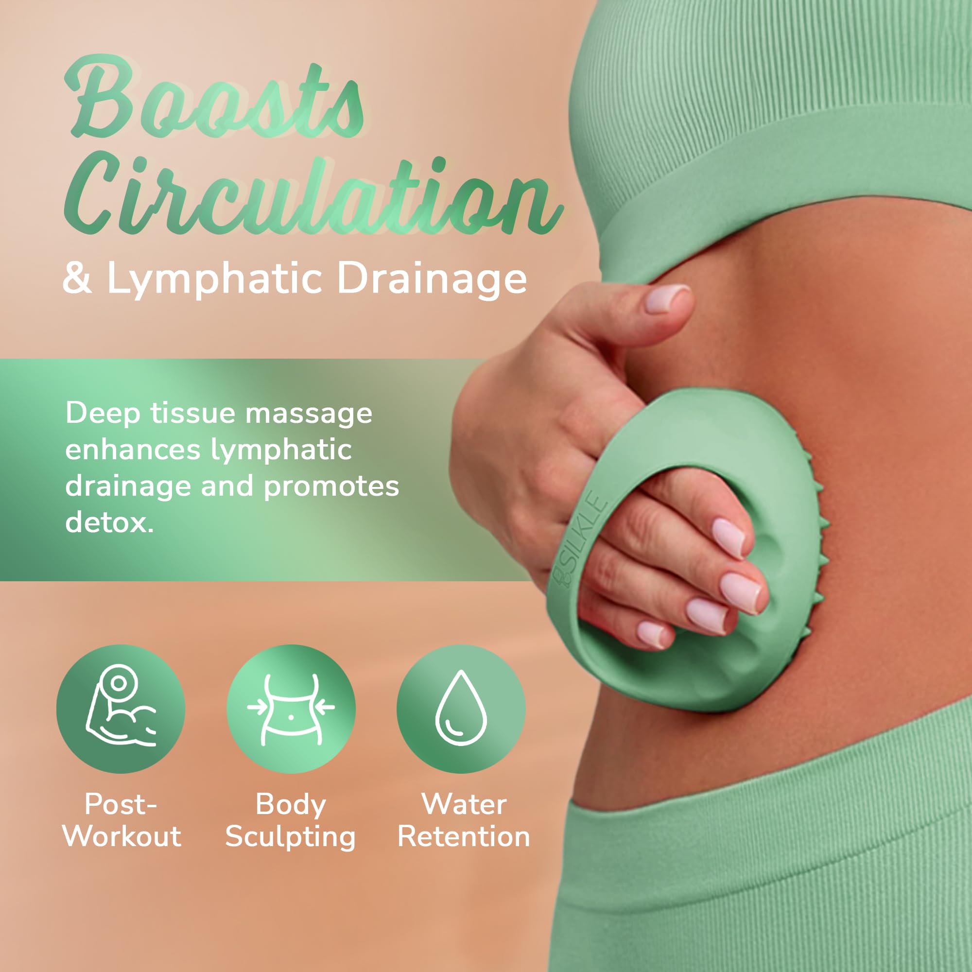 SILKLE Cellulite Massage Tool & Lymphatic Drainage Massager - Silicone Anti Cellulite Massage Brush for Body Sculpting with Ergonomic Handle - Cellulite Remover for Legs, Thighs and Belly -