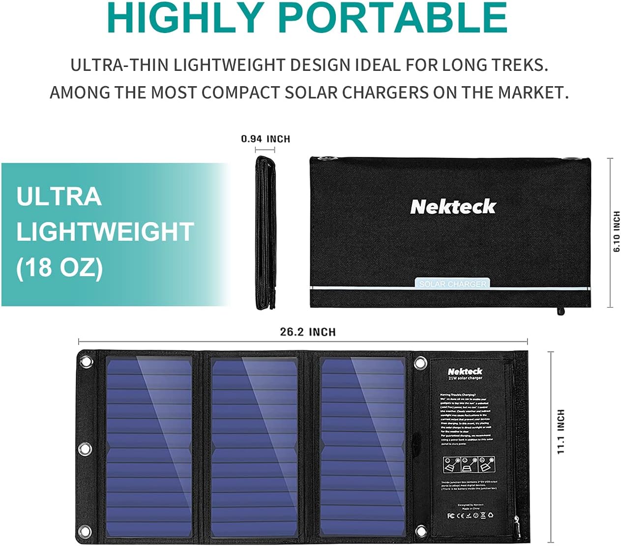 Super Cheap 🛒 Nekteck 21W Solar Charger(5V/3A Max) with 2 USB Port, IPX4 Waterproof Portable and Foldable Hiking Camping Gear SunPower USB Solar Panel Compatible with iPhone, iPad, Samsung Galaxy, and More