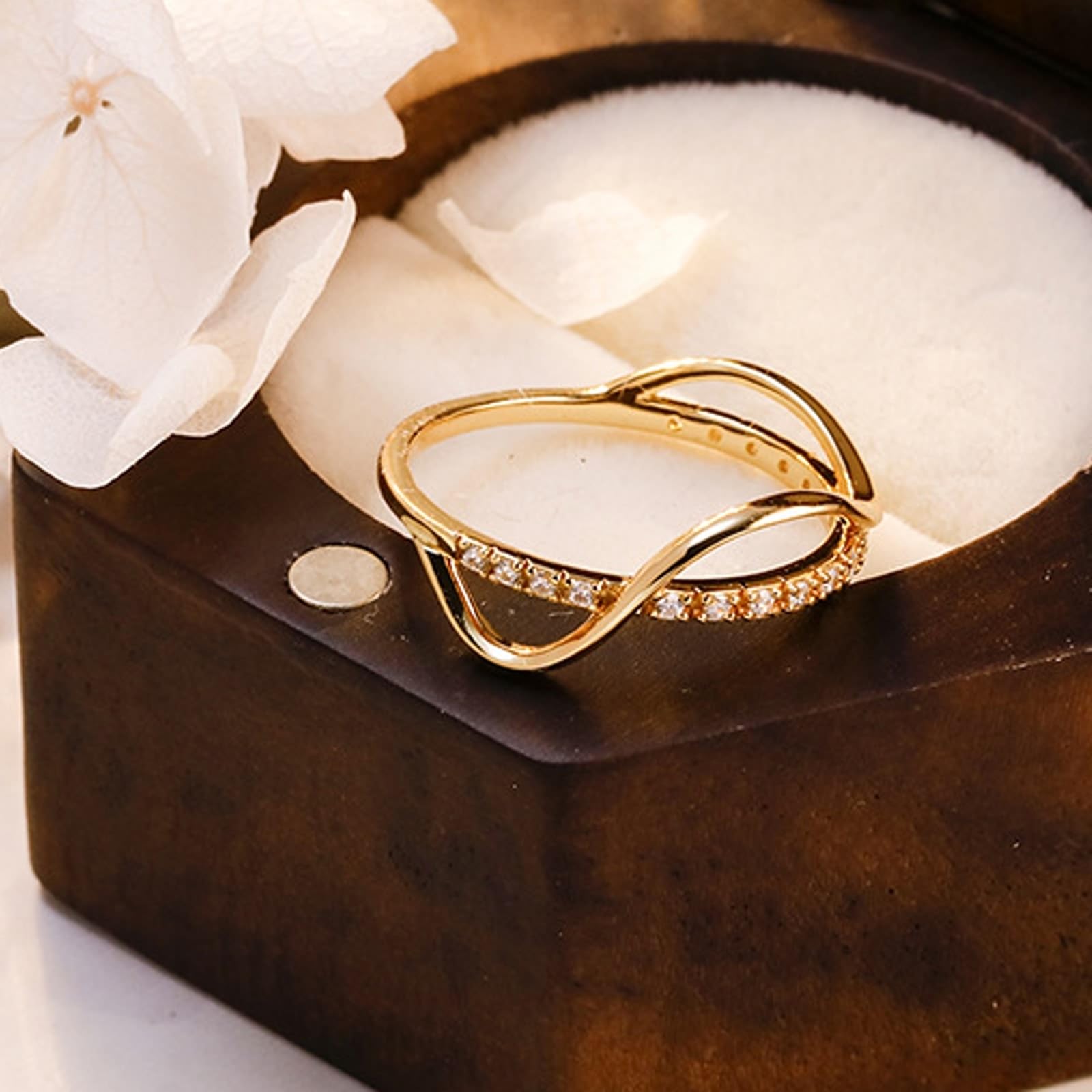 Anillo de solicitud de oro amarillo auténtico de 9 K/14 K/18 K con moissanita, forma infinita