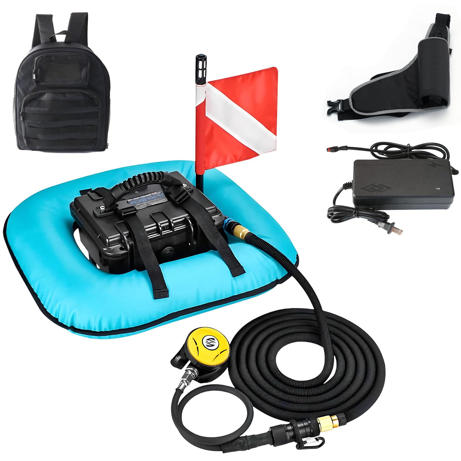 LADECNERHT Tankless Scuba Diving System, Underwater Breathing Device, 65 Mins Dive Time, Maximum Diving Depth 33ft, 52L/Min Air Supply, for Water Droplet Photography, Outdoor Diving Blue-Basic