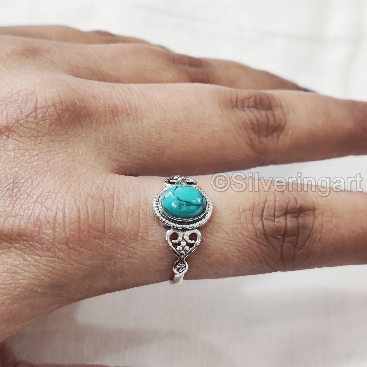 Natural Turquoise Ring, Tibetan Turquoise Ring, December Birthstone, Bohemian Ring Designer, 925 Sterling Silver, Womens Ring, Christmas, Thanksgiving, Statement Jewelry, Natural Gemstone - Image 6