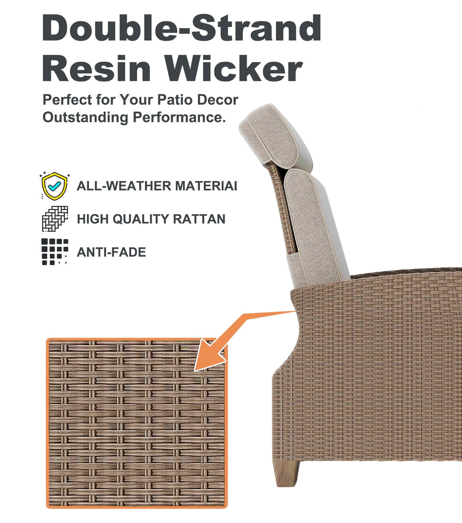 Chaise Longue, Fauteuil Relaxant Ergonomique en Rotin, Dossier Réglable et Blocable dans Toute Position, avec Housse Antipoussière, pour Intérieur, Balcon et Jardin (Marron + Abricot)