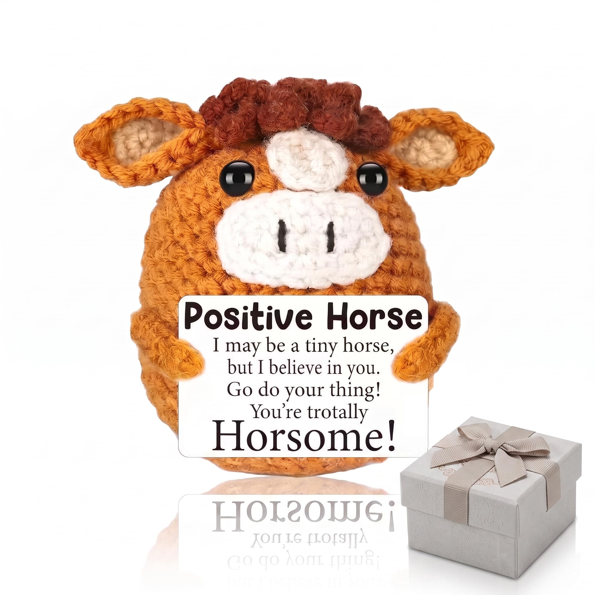 Positive Horse Gifts,Emotional Support Crochet Animals for Horse Lover Gifts,Funny Crochet Positive Animals Gift,Creative Cute Horse Doll Toy Plush Decorations for Women Home Office Desk Decor