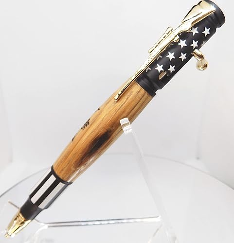 Miniatura 3 de Handmade 30 Caliber Bolt Action Patriotic Ceramic Black Stars & Stripes - Jim Beam Whiskey Oak Barrel - Land of the Free - Gold Tip Bolt Clip