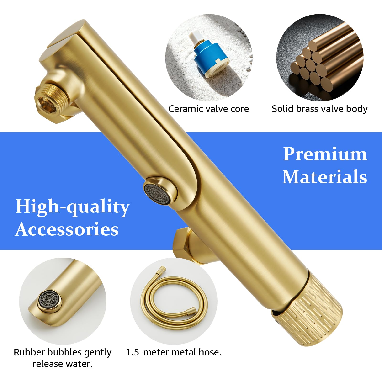 Badewannenarmatur Mit Handbrause, 90° Drehbaren Auslauf | Badewannenarmatur Gold, Badewanne Armatur aus Messing, Inkl 3 Funktionen Handbrause, 150cm Brauseschlauch