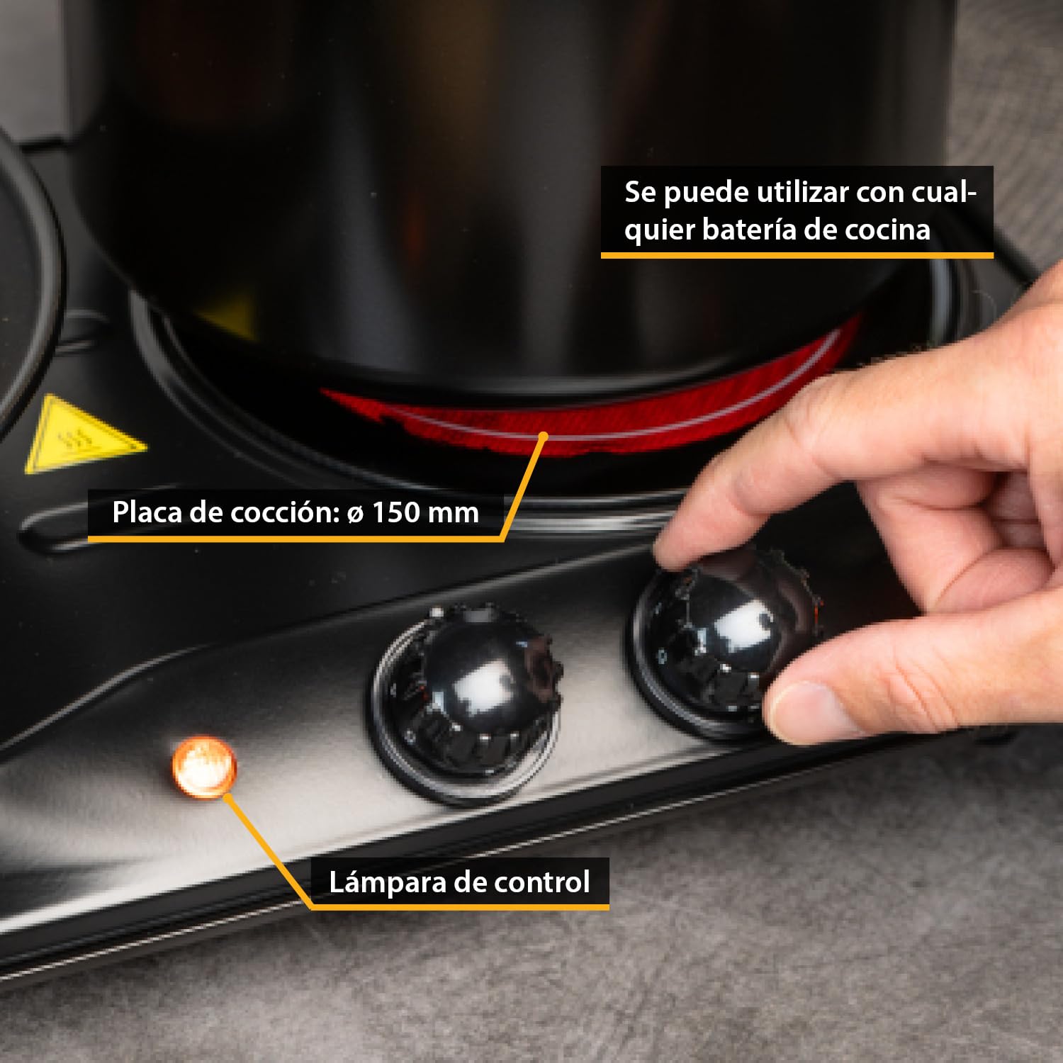 TZS First Austria - Placa de cocción doble infrarrojos vitrocerámica TODOS los tipos de ollas 2000W - Mini Hornillo eléctrico para mudanza, camping y hogar - Regulación continua y luz de control