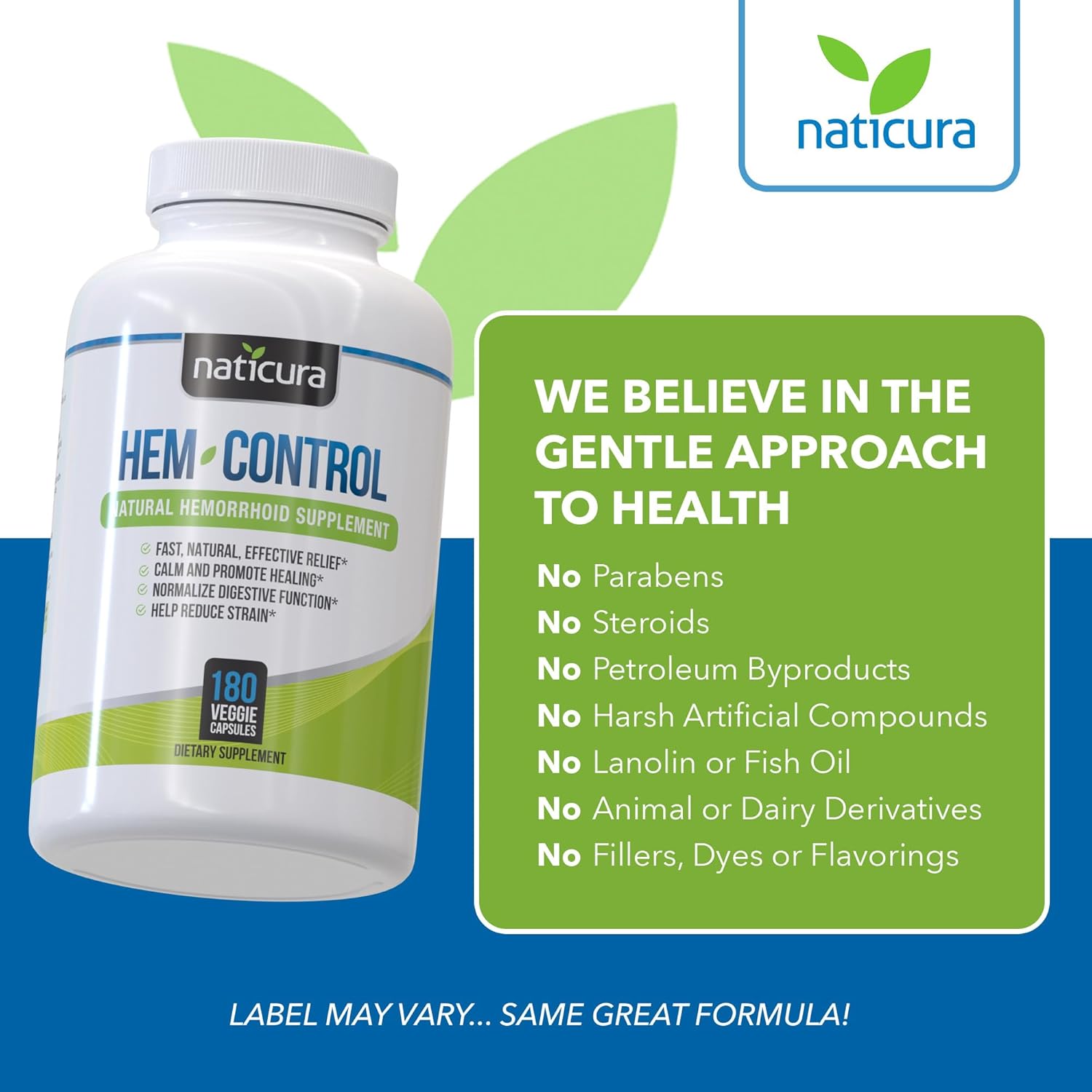 Hem-Control - Fast Effective Hemorrhoid Treatment Supplement - Powerful Formula to Promote Symptom Relief, Shrinking of Hemorrhoids, Ease Discomfort - 180 Vegan Capsules - Made in USA
