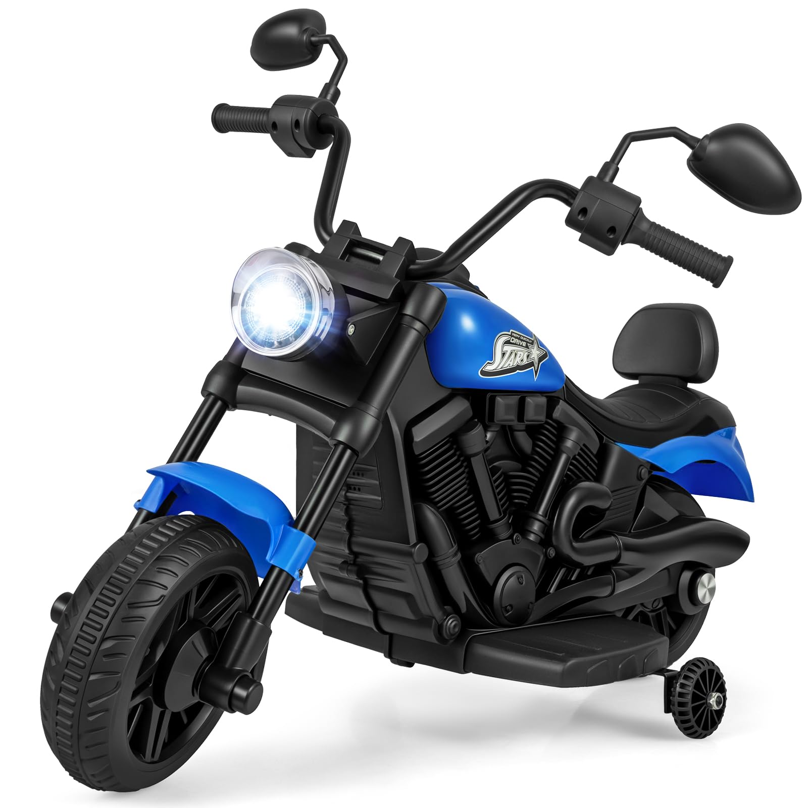 COSTWAY 6V Kids Motorbike, Electric Ride on Motorcycle with Headlight, Music, Training Wheels, Battery Powered Vehicle Toy for 3+ Years Old Boys Girls (Navy)