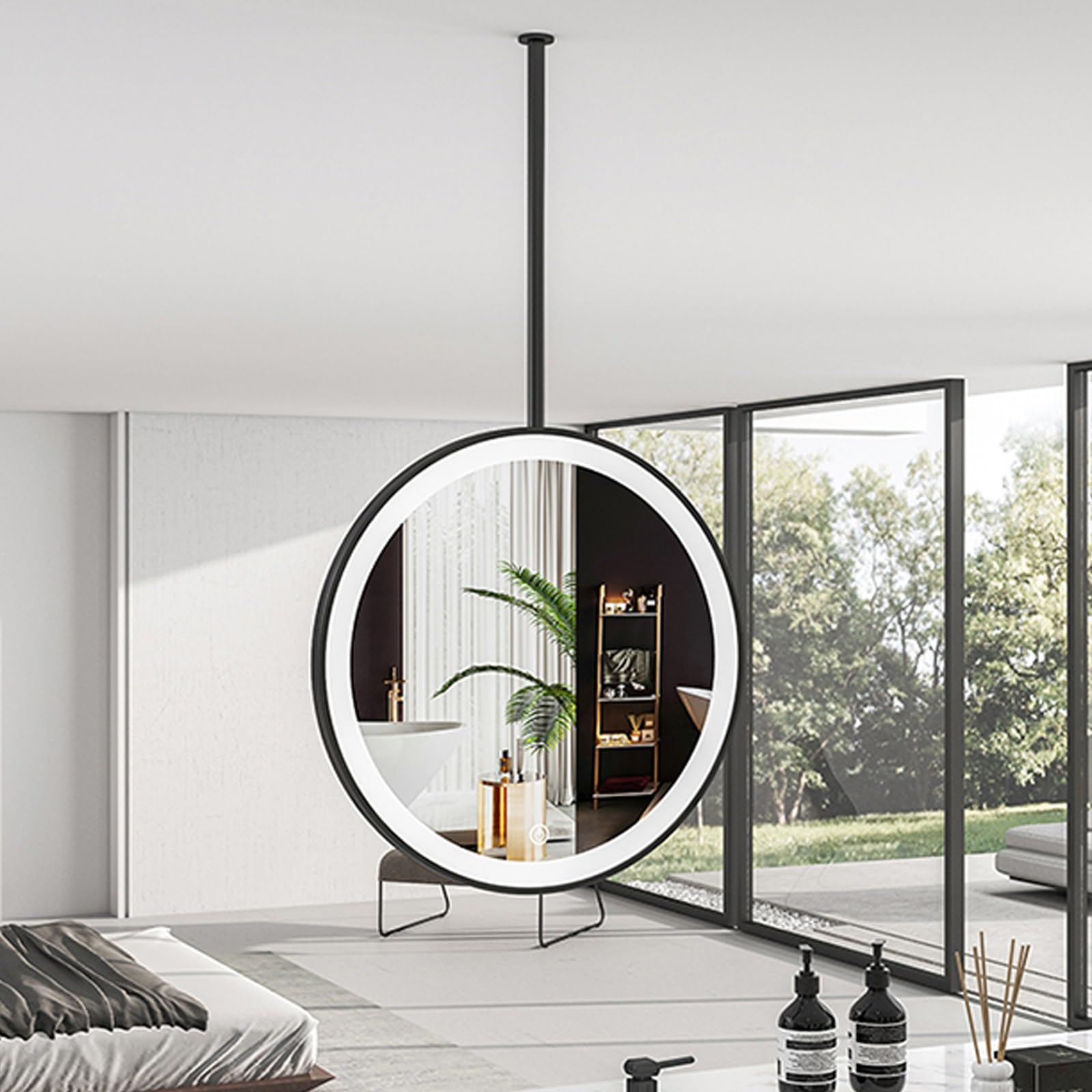 Specchio bagno, Specchio trucco con luci, Specchio led, 3000K-6000K, Dimmerabile, Interruttore tattile, Specchio circolare for regalo di inaugurazione della casa ( Color : BK , Size : 40x40cm/16x16in