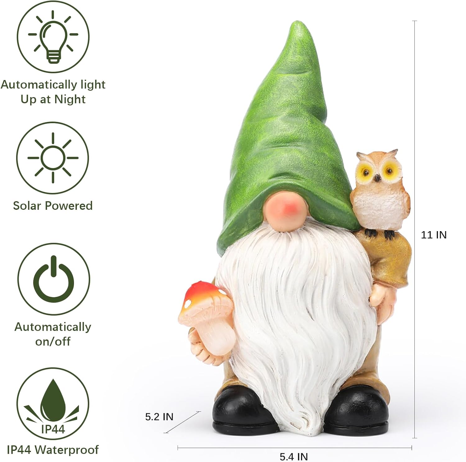 Garden Gnome Outdoor Decoration Solar Gnomes Statue with Owl LED Lights,Terrace Courtyard Lawn Patio Porch Fall Decoration Halloween Christmas Housewarming Gift for Mom Woman - Image 3