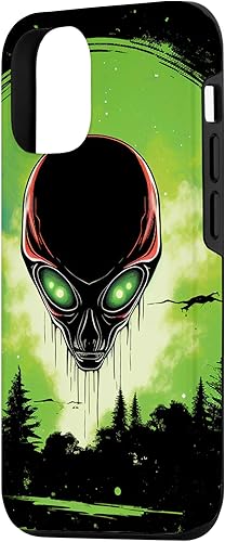 Vista 5 de iPhone 14 Pro Max Cute Green Alien Head UFO Space Face Alien Case