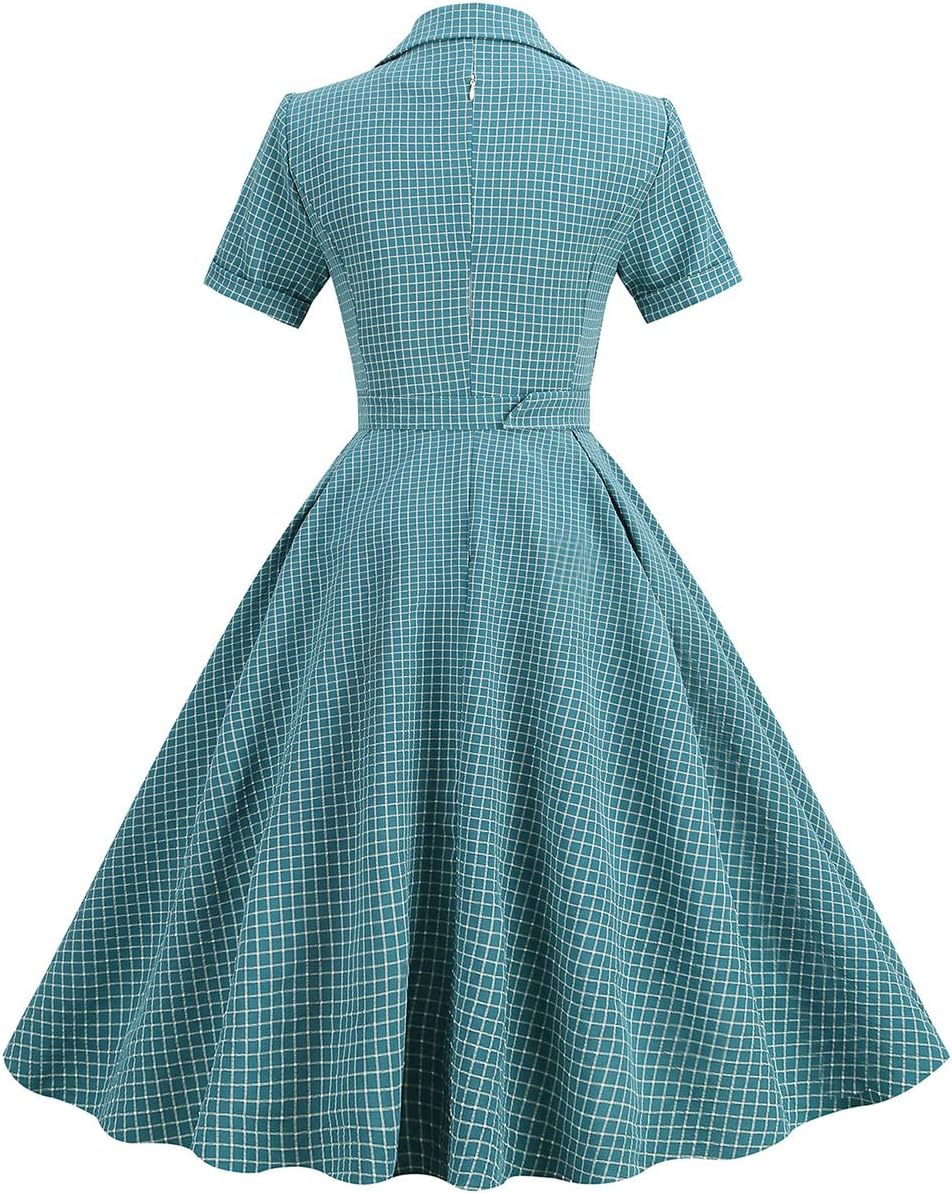 Women 1950s Vintage Short Sleeve Peter Pan Collar Retro Swing A Line Midi Summer Dress Cocktail Party Evening Prom Gown - Image 4