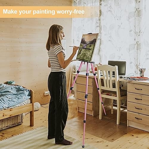 Miniatura 2 de RRFTOK Soporte de caballete para artista, caballete ajustable de metal de aluminio para pintar lienzos de altura de 17 a 66 pulgadas, bolsa de