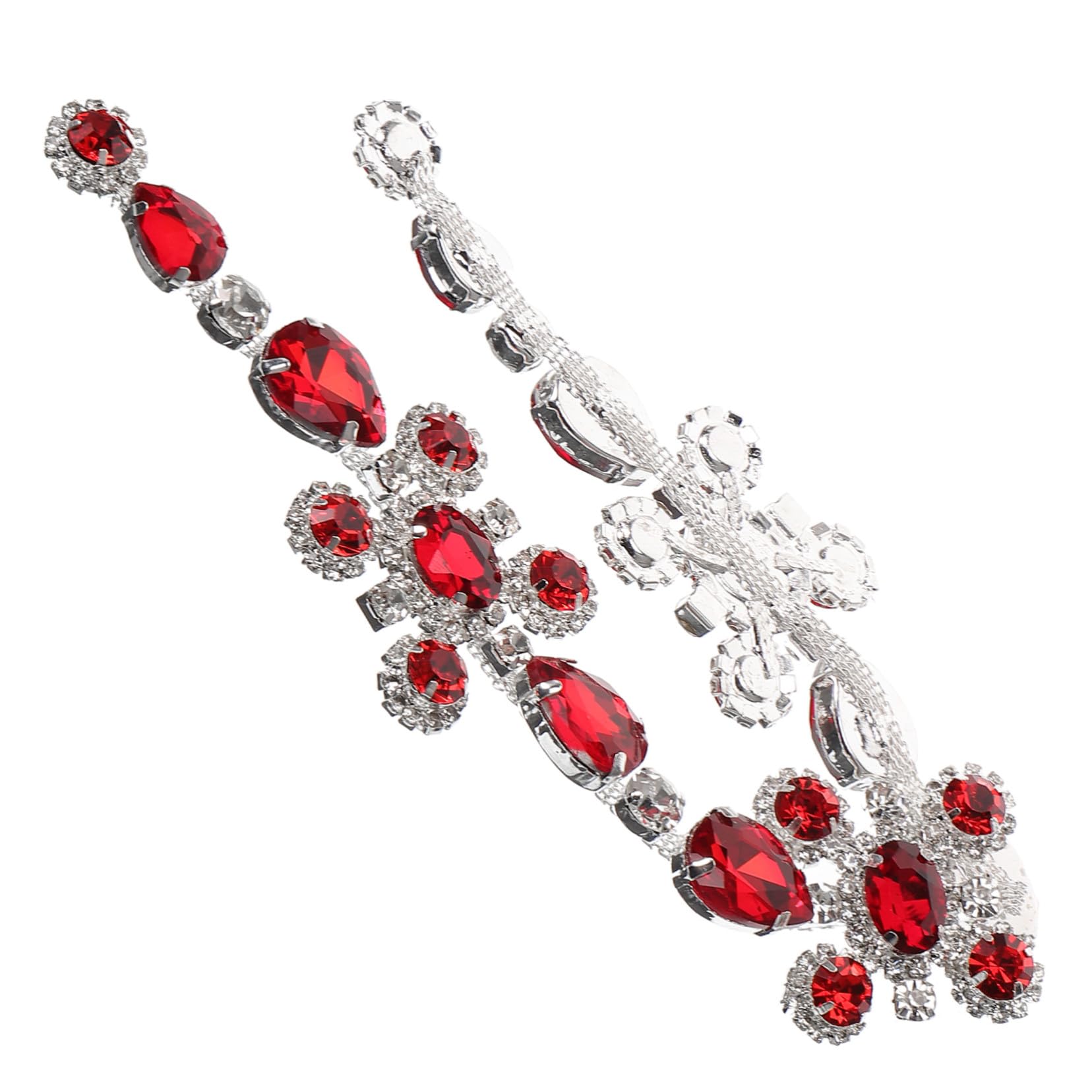 Aplique de gemas de imitación rojo en aleación y cristal para vestidos y costura DIY