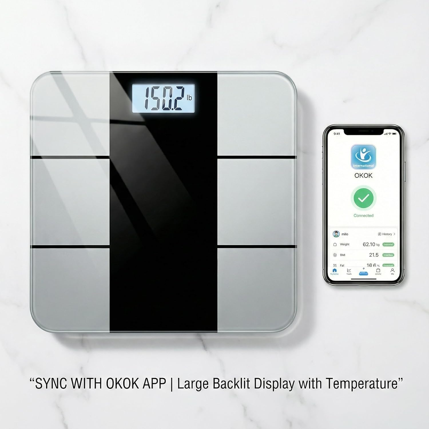 Smart Body Scale - Bluetooth Bathroom Scale with 18 Body Metrics & Trend Tracking, Thickened I-Beam Design, Large Tempered Glass, 400 lbs Capacity (Charcoal Grey)