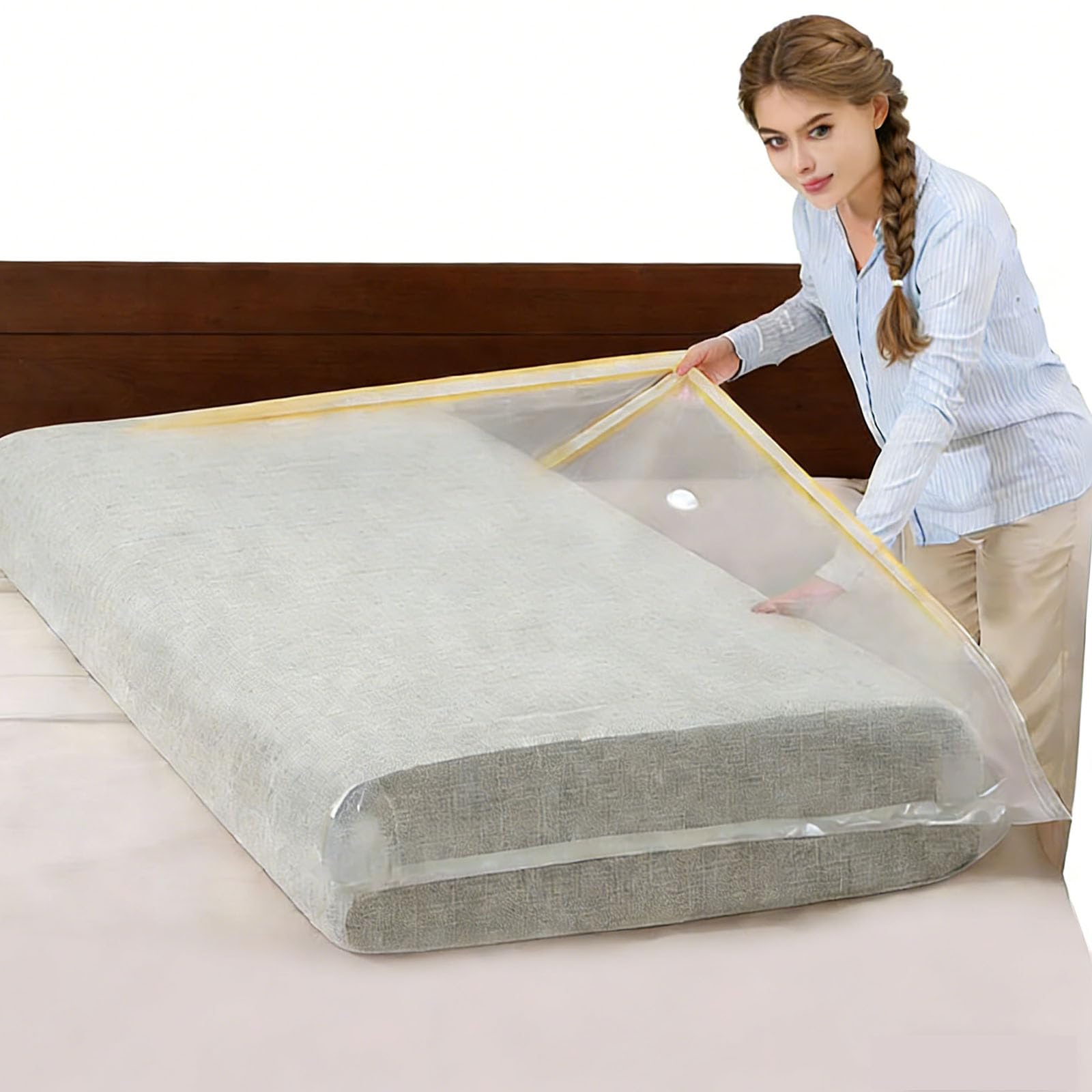 Rthynti Transparent Large Vacuum Storage Bags, 150X100cm Mattress Vacuum Storage Bag, Waterproof Sealable Vacuum Seal Mattress Bag For Mattresses Quilt Moving Shipping Storage