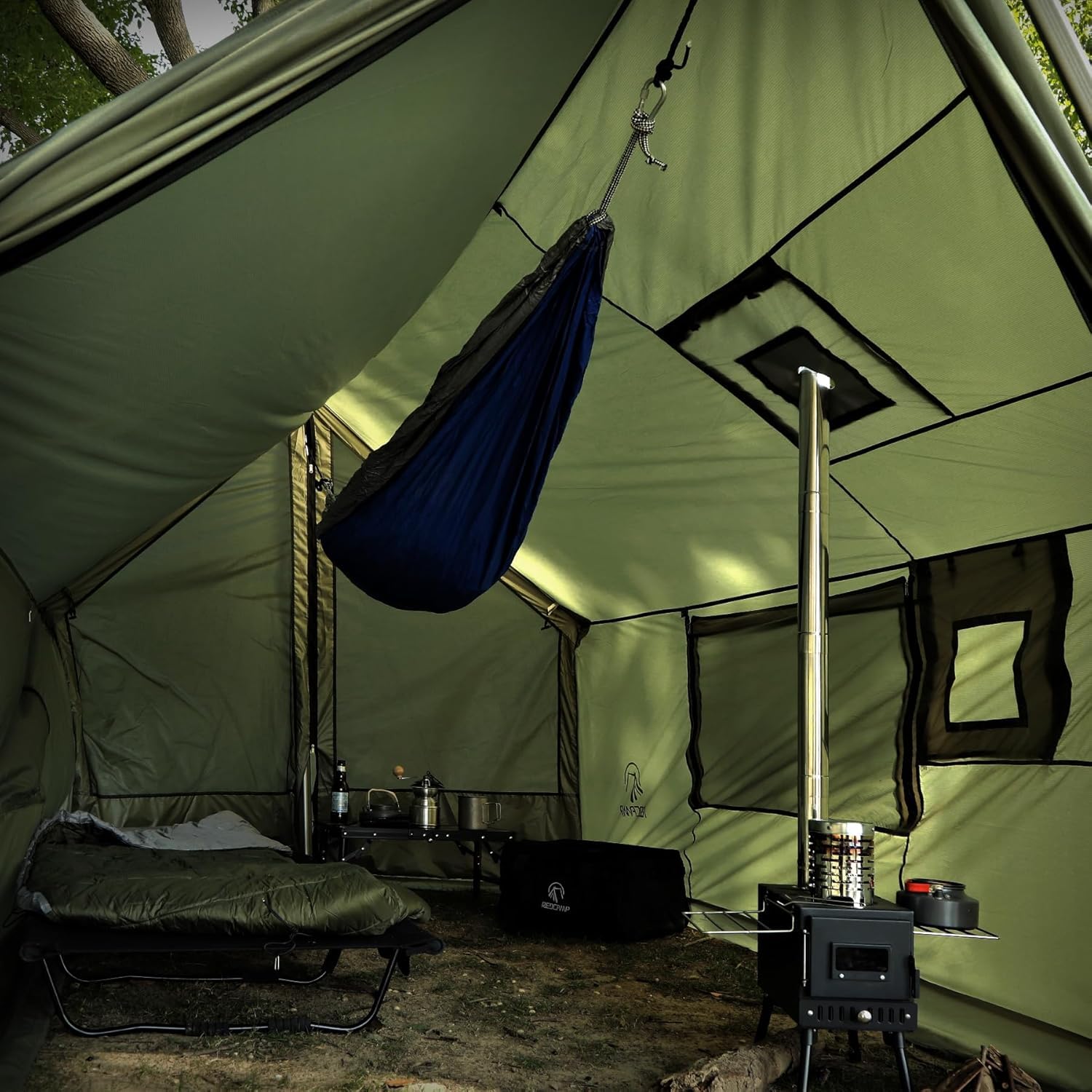 REDCAMP Hängemattenzelt, geräumiges, vielseitiges Wandzelt mit Schneeschürze, winddicht, wasserdicht, für Holzofen, Bushcraft, Familie, Camping, Outdoor, Jagd