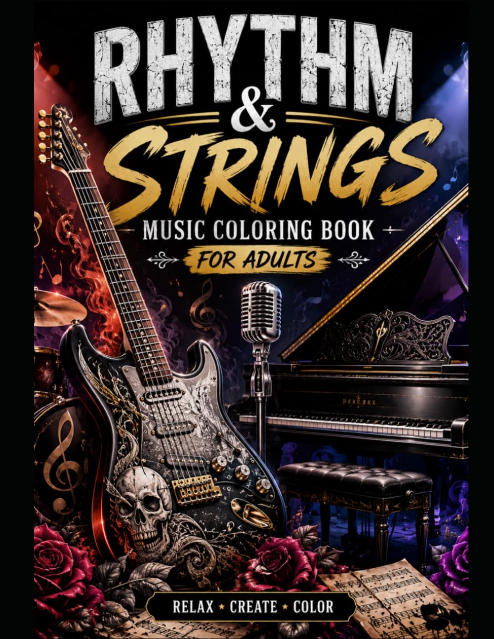 Rhythm and Strings: Music Coloring Book for Adults: Stress Relief Coloring Pages for Music Lovers