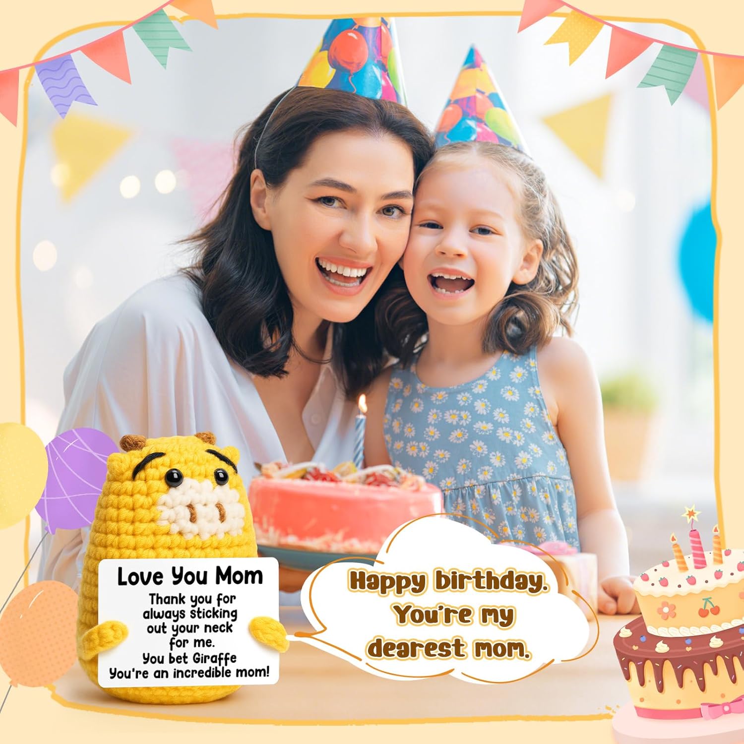 Mom Birthday Gifts from Daughter Son - Love You Mum, Handmade Crochet Giraffe Valentines Gift for Moms Mama Mommy Bonus Stepmom, Best Mom Ever Gifts for Birthday Emotional Giraffe Support Cute Decor - Image 6