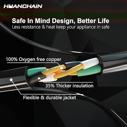 Miniatura 3 de HUANCHAIN Cable de extensión negro de calibre 16 de 10 pies para interiores y exteriores, impermeable, flexible, para clima frío, cable eléctrico de