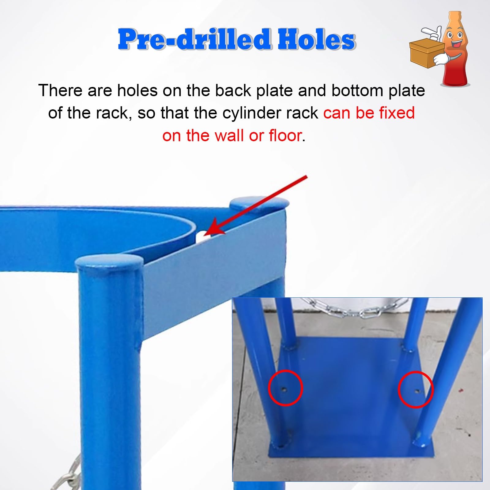 Soporte para bombonas de gas Armario para Cilindros de Almacenamiento 8L 10L Nitrógeno Acetileno Hidrógeno, Cilindros Estante Fijo con Cadena Protectora y Tornillos, Gradilla para Cilindros de Laborat
