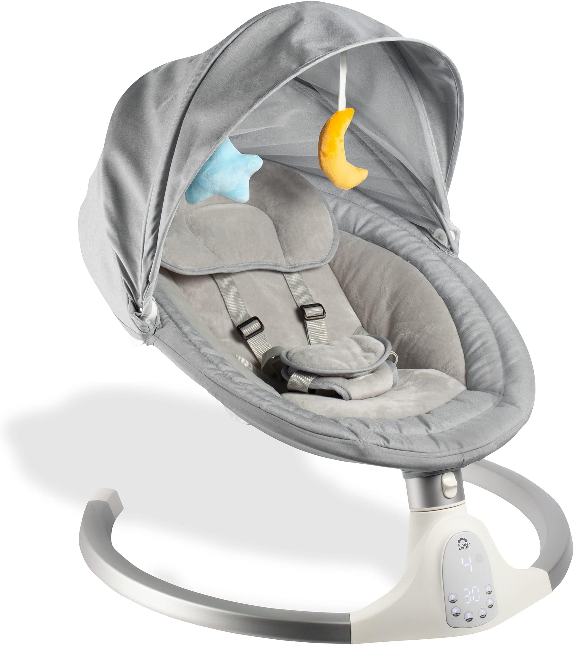 KinderSenseBaby Swing - Stationary Motorized Portable Baby Sleeper Swing - Rocking Baby Bouncer - Bluetooth Compatible Speakers with Soft Preset Lullabies - Remote Control Included (Heather Grey)