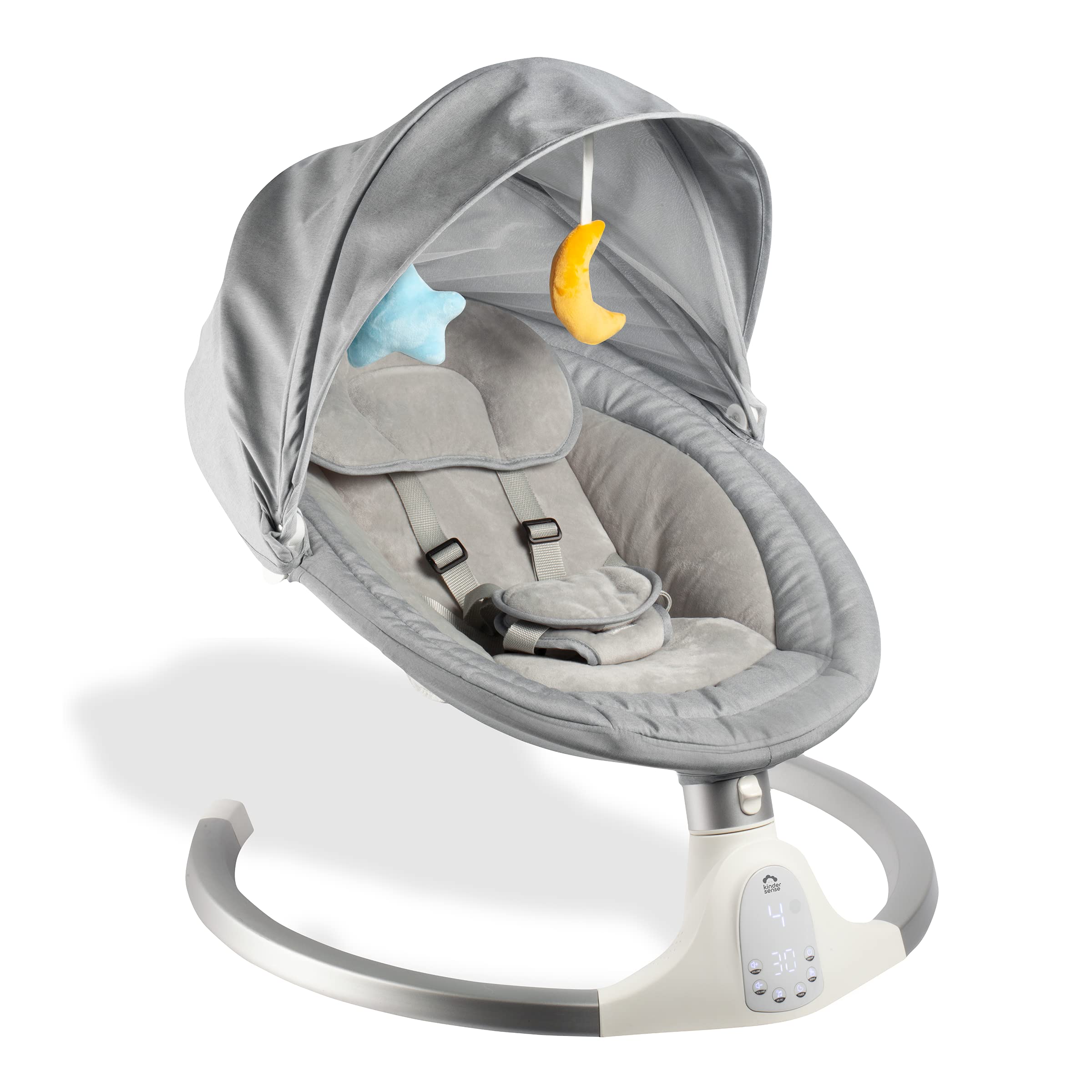 KinderSenseBaby Swing - Stationary Motorized Portable Baby Sleeper Swing - Rocking Baby Bouncer - Bluetooth Compatible Speakers with Soft Preset Lullabies - Remote Control Included (Heather Grey)