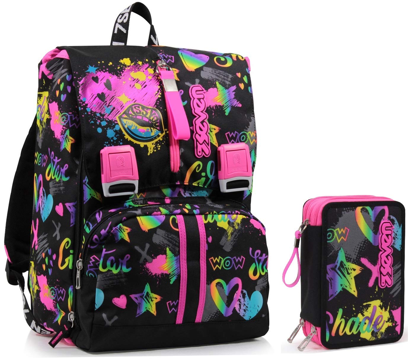 Kit scuola - ZAINO ESTENSIBILE Seven + ASTUCCIO - Iridescent
