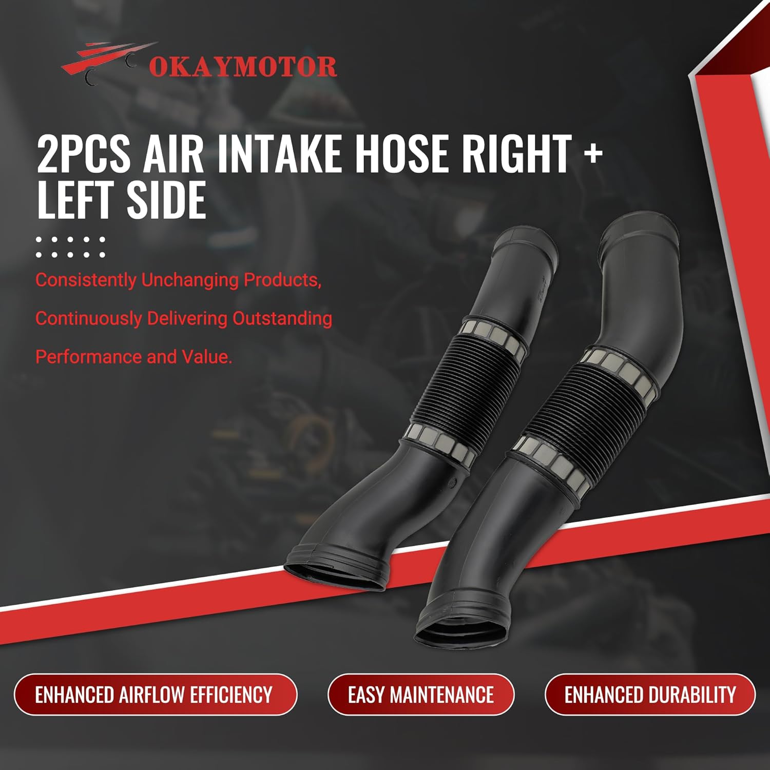 2PCS Air Intake Hose Front Right + Left Side 1130942682 1130942782 for 2000-2006 Mercedes Benz CL500 S430 S500 S55 AMG