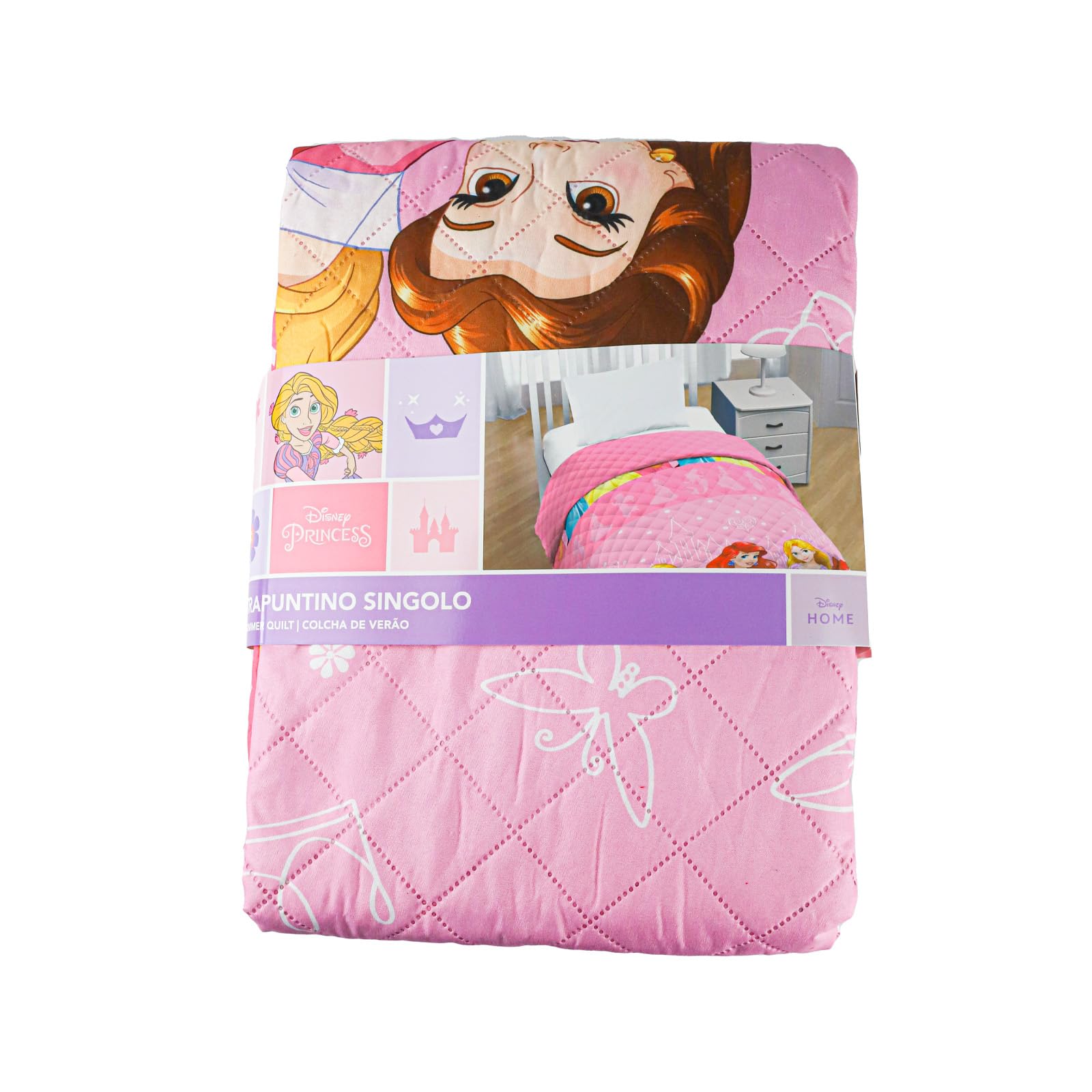 Disney Princesa Colcha Bouti Infantil para Niños Licencia Oficial, 170 x 250 cm, 100% Poliéster, 100 gr/m2, Cama 90-105 cm, Color Rosa