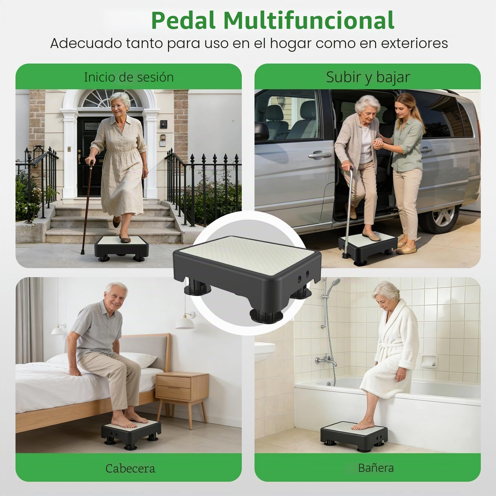 Taburete Escalera Antideslizante 3 Alturas Regulables 9,4-15cm, Escalón con Superficie Luminiscente, Taburete Escalón con Revestimiento Antideslizante para Mayores, Ducha, Coche, Interior/Exterior