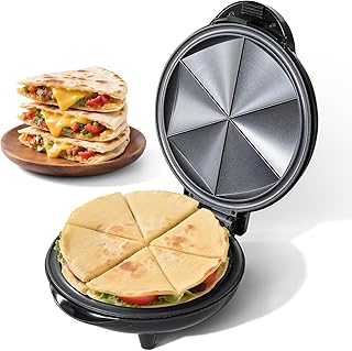 Electric Quesadilla Maker Taco Tuesday, 9.5'' Quesadilla Press Non-Stick, Easy-Slice 6-Wedge Tortilla Cooker, Grilled Cheese Corn Flour Tortilla Snacks, Black
